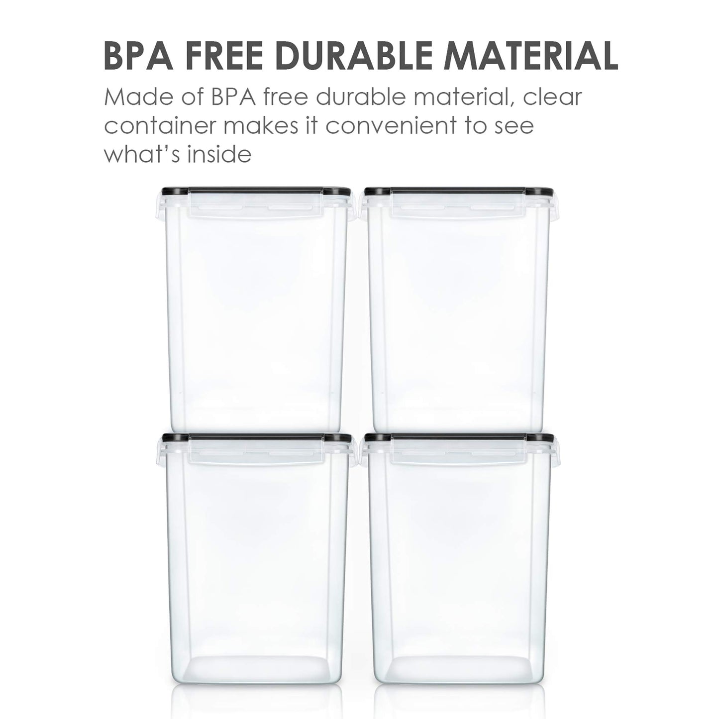 Vtopmart Large Food Storage Containers 5.2L / 176oz, 4 Pieces BPA Free Plastic Airtight Canisters for Flour, Sugar, Baking Supplies, Rice with Lids, 4 Measuring Cups and 24 Labels, Black