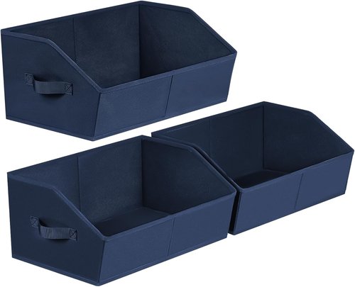 Homsorout Decorative Storage Baskets - Trapezoid Closet Bins with Handles, 3 Pack, Navy Blue