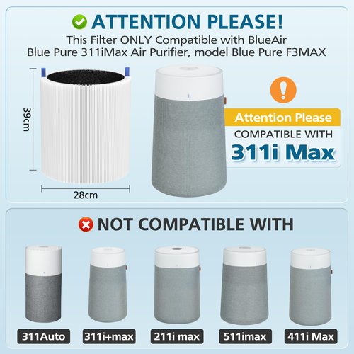 2 Pack 311i Max Replacement Filter, Compatible with Blue Pure 311i Max Air Purifier,True HEPA H13 Filter, Blue Pure F3MAX