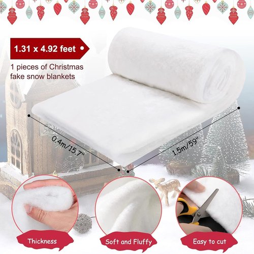 CFOFT Faux Snow Blanket - Thick Soft White Snow Roll for Christmas Village | 1.3 x 4.9 FT