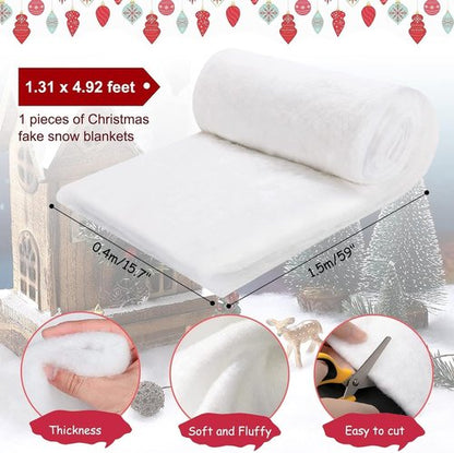 CFOFT Faux Snow Blanket - Thick Soft White Snow Roll for Christmas Village | 1.3 x 4.9 FT