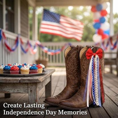 Ickasi Ribbon Bow Ribbons - Holiday & Birthday Accessory Decor | 2 Patriotic Boot Charms for Women