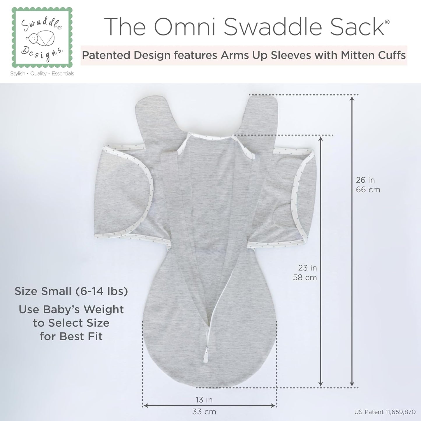 SwaddleDesigns 6-Way Omni Swaddle Sack - Arms Up Design for Newborns | Calms Startle Reflex, Improves Sleep, Small (0-3 Mo, 6-12 lbs), Heathered Butterum