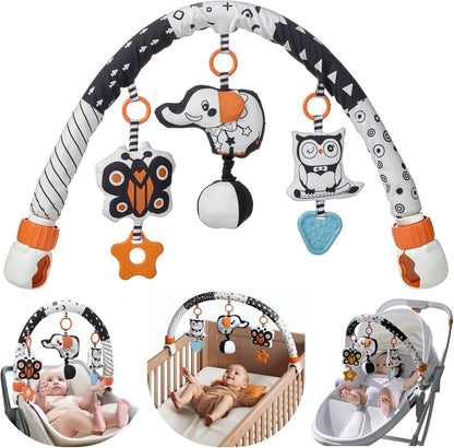 TUMAMA Baby Car Seat Toys - Sensory Hanging Rattle Arch with Butterfly, Elephant & Owls | Musical Toy for Infants 0-12 Months