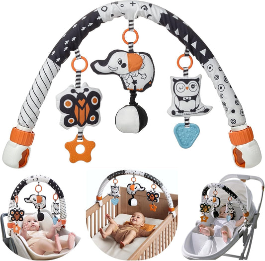 TUMAMA Baby Car Seat Toys - Sensory Hanging Rattle Arch with Butterfly, Elephant & Owls | Musical Toy for Infants 0-12 Months