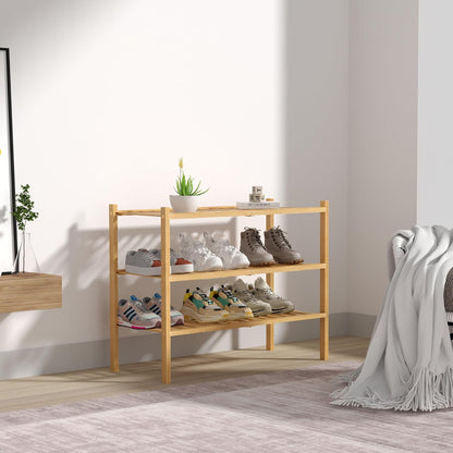 ROMGUAR CRAFT 3-Tier Bamboo Shoe Rack - Free Standing Wood Storage Organizer for Small Spaces | 27"x11"x20" (Natural)