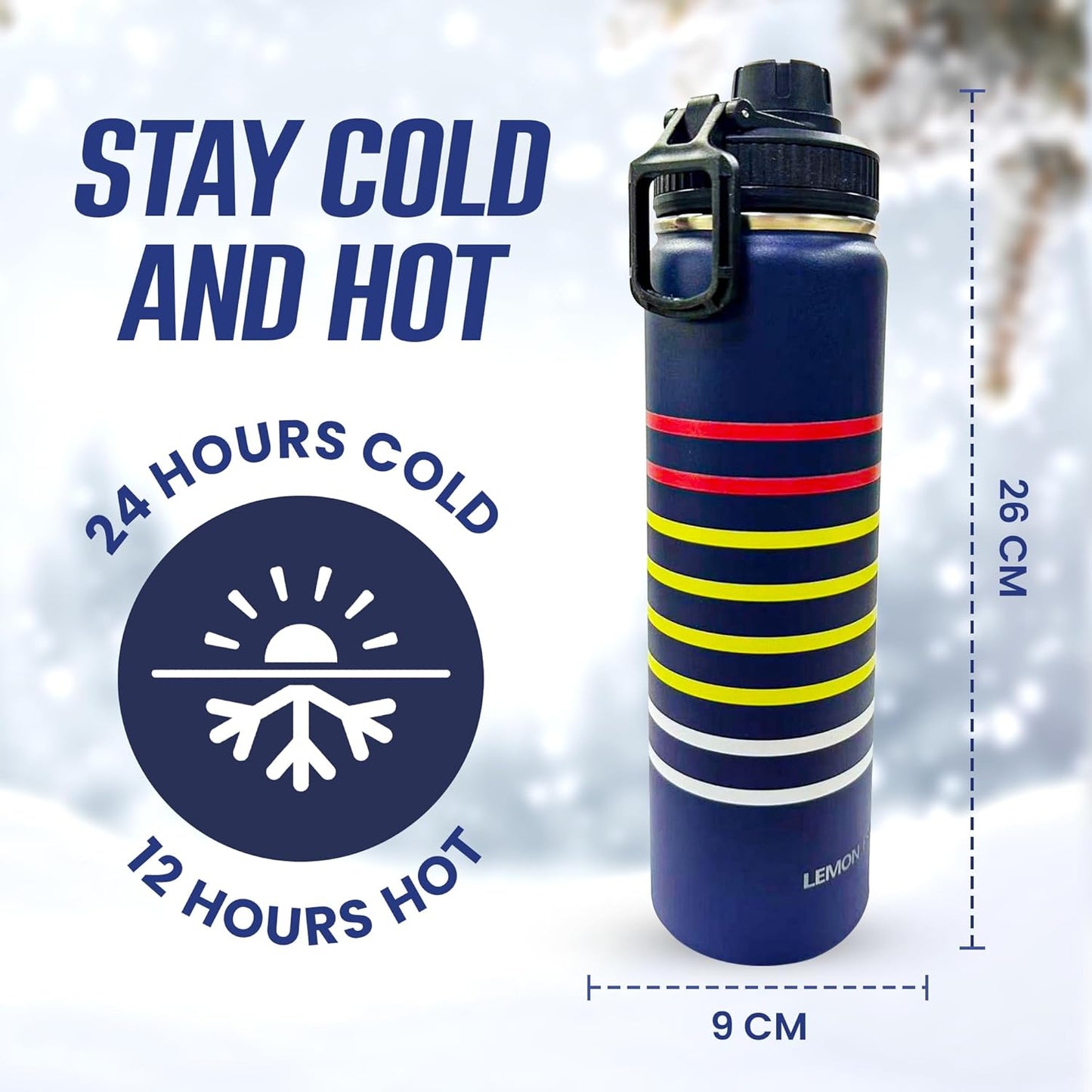 Stainless Steel Water Bottle - 24oz Double Insulated, Leak-Proof, BPA-Free | Keeps Drinks Cold for 24Hrs, Hot for 12Hrs - Denim Blue