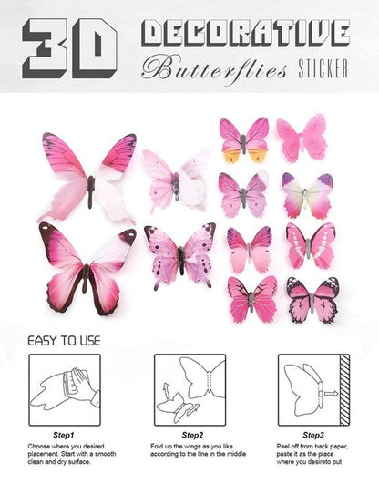 60pcs Butterfly Wall Decor, Plastic Fake Butterflies Wall Art Artware Decorations for Birthday Wedding Christmas Party Decorations, Cake Decorations, Removable Stickers