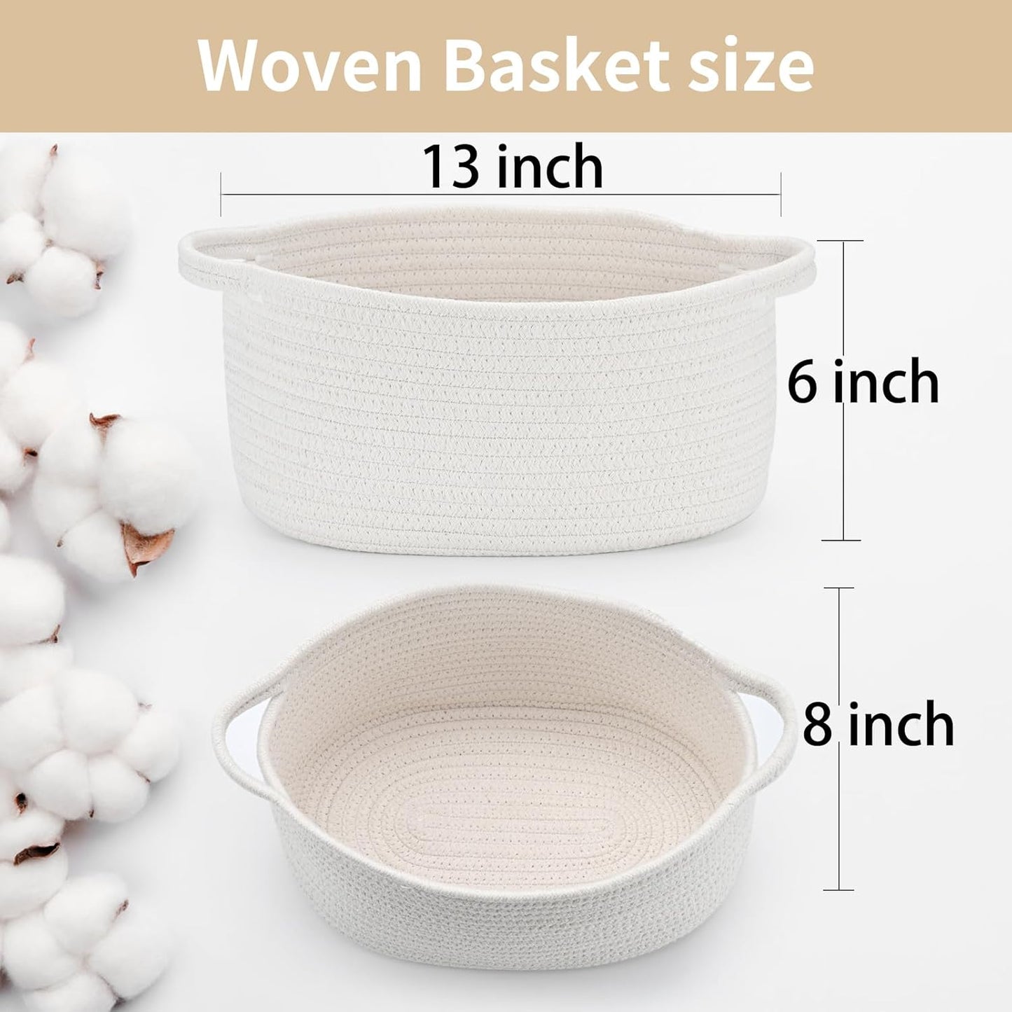 Skiennix Cute Woven Storage Basket - Decorative Organizer with Handle for Gifts | 13" D x 8" W x 6" H