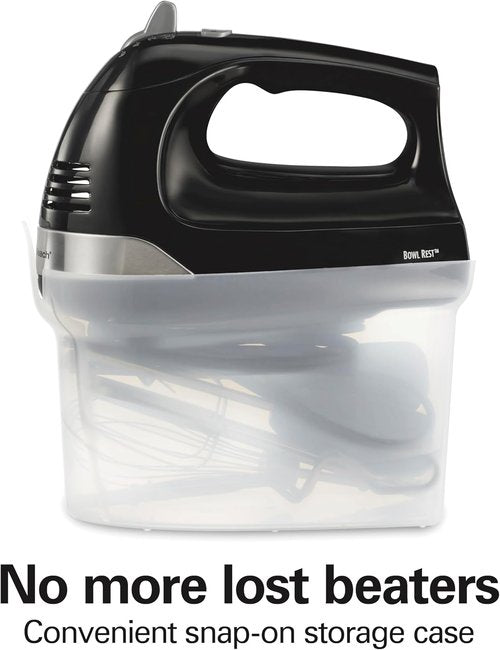 Hamilton Beach 6-Speed Electric Hand Mixer - Powerful 275W Motor, Whisk & Dough Hooks, Easy Clean - Black