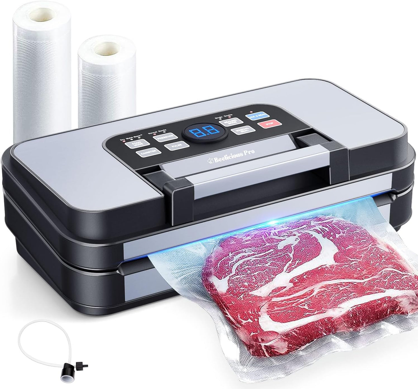 Precision Pro Vacuum Sealer by 95Kpa - Powerful Double Heat Seal & Pump | 10-in-1 Food Storage Machine, Blue