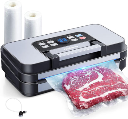 Precision Pro Vacuum Sealer by 95Kpa - Powerful Double Heat Seal & Pump | 10-in-1 Food Storage Machine, Blue