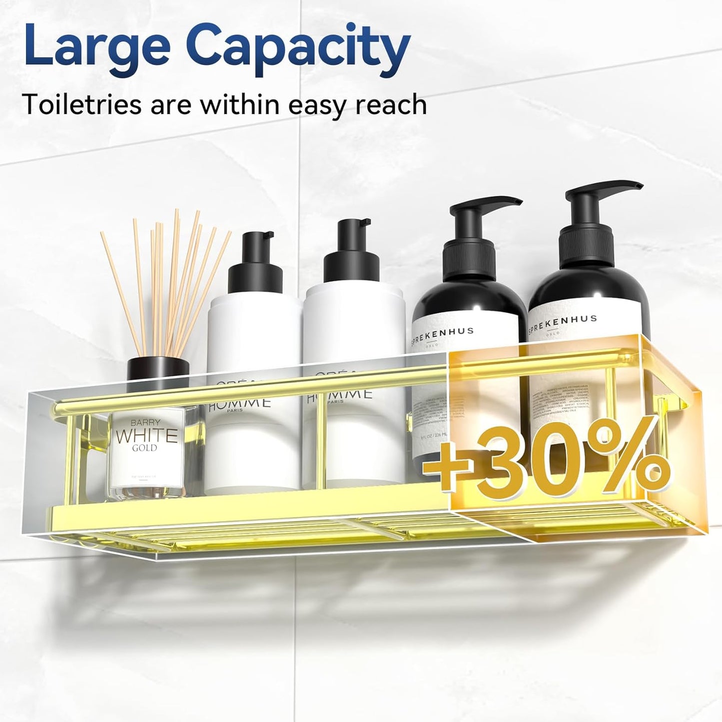 YASONIC Shower Caddy - No Drill Bathroom Organizer with Removable Hooks & Soap Holder | Rust Proof, Gold, 3 Pack