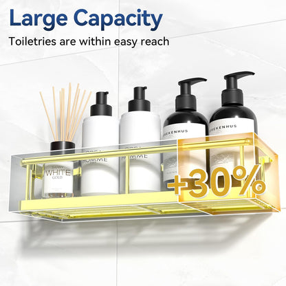 YASONIC Shower Caddy - No Drill Bathroom Organizer with Removable Hooks & Soap Holder | Rust Proof, Gold, 3 Pack