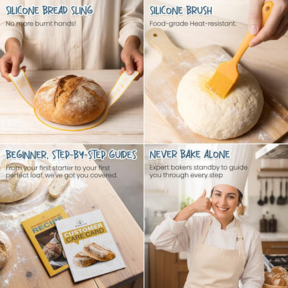 Skiennix Sourdough Starter Kit - 24oz Starter Jar & 9'' Round Banneton Baskets for Perfect Bread