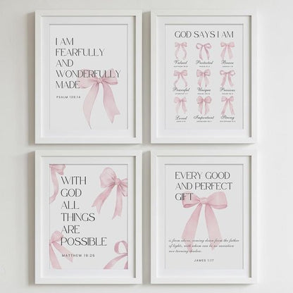 DTLGTG Coquette Pink Bow Wall Decor - Set of 4 Aesthetic Posters for Teen Girls | 8x10in Unframed Art Prints