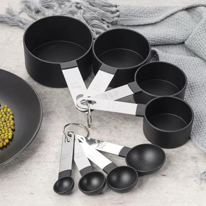 Skiennix 8-Piece Measuring Cups and Spoons Set - Stackable Black Design for Dry & Liquid Ingredients