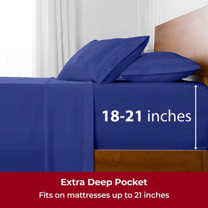 Mellanni Extra Deep Twin XL Sheets - 3 PC Iconic Collection Bedding - Hotel Luxury, Ultra Soft, Cooling Bed Sheets - Wrinkle, Fade, Stain Resistant (Twin Extra Long, Royal Blue)