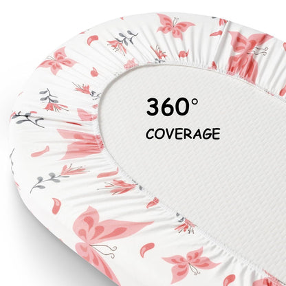Yoofoss Bassinet Sheets - 3-Pack Fitted Set for Halo Bassinest & More | Soft, Breathable Pink & Butterfly Design