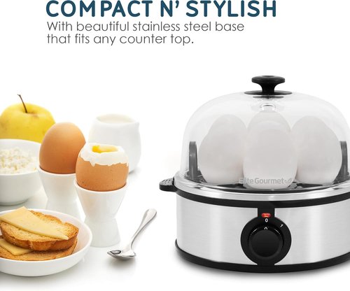 Elite Gourmet EGC648 Electric Egg Poacher - Boil Up to 7 Eggs Soft, Medium, Hard | Auto Shut-Off, BPA-Free
