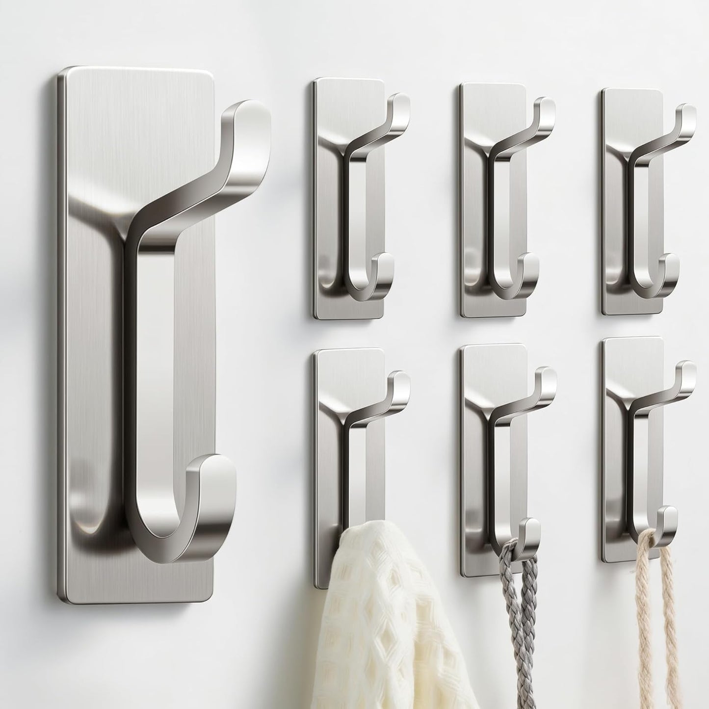 Pickpiff Wall Hooks - 13LB Strong Adhesive Coat & Towel Hangers | Brushed Nickel 6-Pack