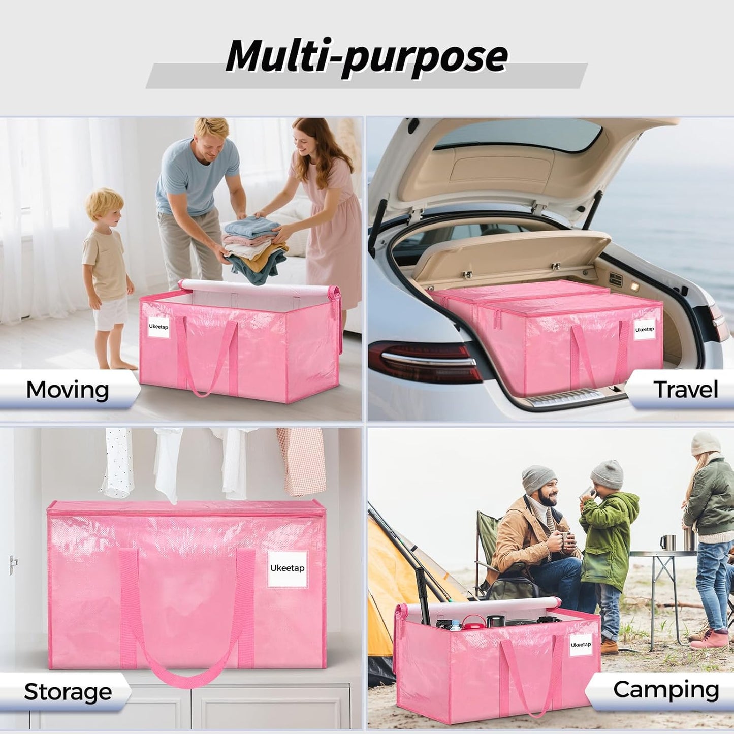 Skiennix Extra Large Heavy-Duty Moving Bags - 16 Pack Pink Storage Bins with Lids & Reinforced Handles