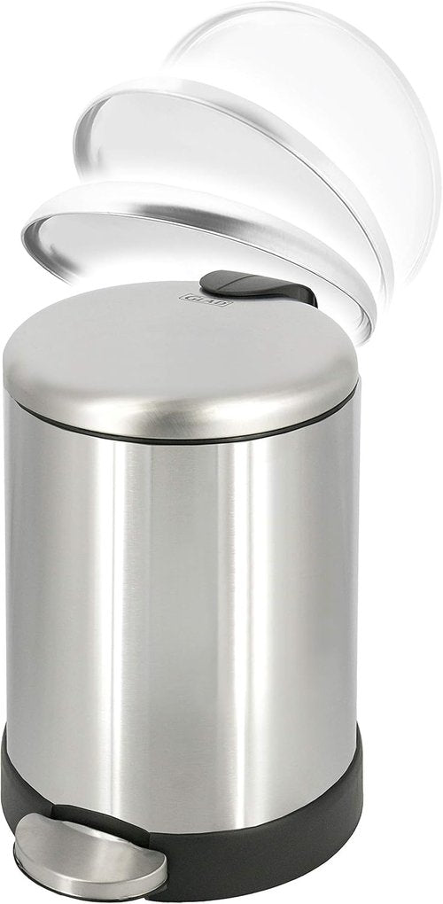 Glad Small Trash Can - 1.2 Gallon Round Stainless Steel Garbage Bin with Soft Close Lid & Step Pedal | 8 x 9.5 x 12 Inches