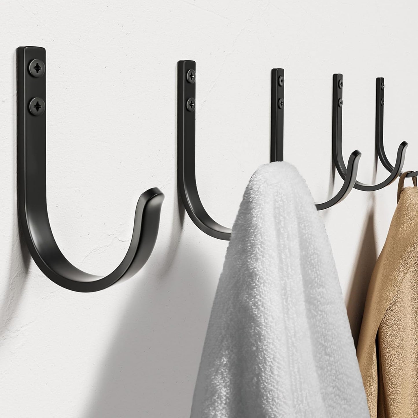 Skiennix Wall Hooks - 22LB Metal Hanger for Towel & Coat | 5 Pack, Black, Ideal for Outdoor & Indoor Use