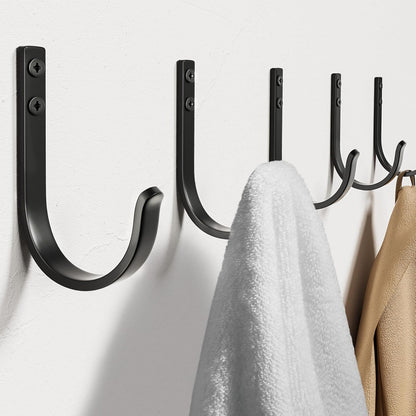 Skiennix Wall Hooks - 22LB Metal Hanger for Towel & Coat | 5 Pack, Black, Ideal for Outdoor & Indoor Use