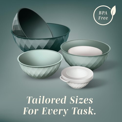 COOK WITH COLOR Mixing Bowls Set - 12-Piece Microwave Safe Plastic Nesting Bowls with Lids, Green Diamond