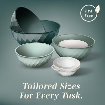 COOK WITH COLOR Mixing Bowls Set - 12-Piece Microwave Safe Plastic Nesting Bowls with Lids, Green Diamond