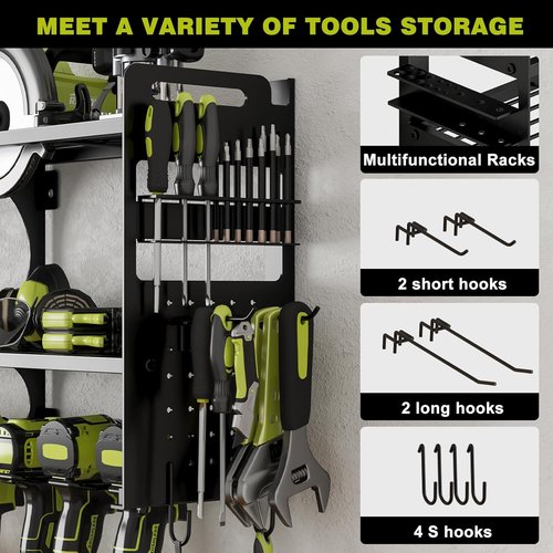 64" Power Tool Organizer - 16 Slots, 3-Tier Wall Mount Storage for Drills & Tools | Black