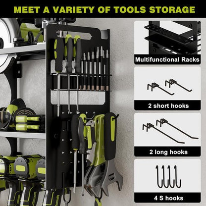 64" Power Tool Organizer - 16 Slots, 3-Tier Wall Mount Storage for Drills & Tools | Black