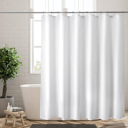Titanker Fabric Shower Curtain Liner Washable, 72 x 65 Inches, White Shower Liner Fabric with 2 Magnets, Bathroom Polyester Shower Liner Waterproof Soft Lightweight, White