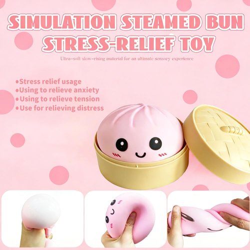 Dumpling Squishy Mystery Box - Super Soft Slow Rising TPR Smiley Face Fidget Toy | Pink Sensory Fun