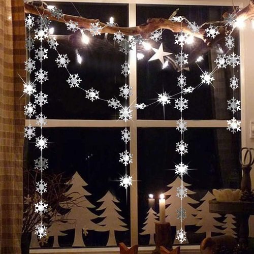 Cheerland Winter Wonderland Silver Snowflakes Garland - Festive Hanging Decorations for Holidays & Events
