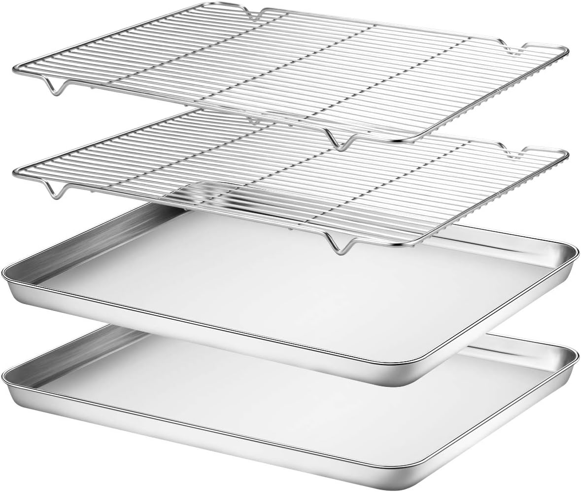 Wildone Baking Sheet & Rack Set - Stainless Steel Cookie Pan with Cooling Rack | 16 x 12 Inch, Non-Toxic & Heavy Duty