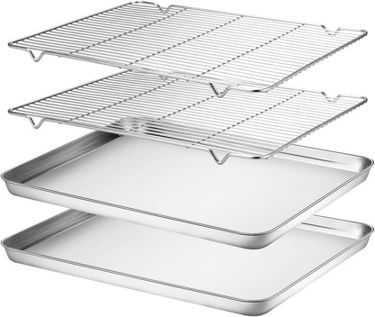 Wildone Baking Sheet & Rack Set - Stainless Steel Cookie Pan with Cooling Rack | 16 x 12 Inch, Non-Toxic & Heavy Duty