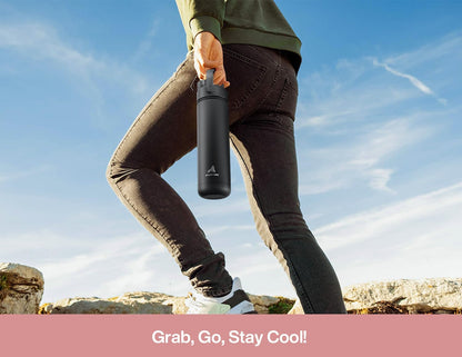 POWCAN Insulated Water Bottle - 26 oz Stainless Steel with 2-in-1 Straw & Spout Lid | Leak-Proof, Keeps Cold 24H, Fits Car Cup Holder (Rosy Bouquet)