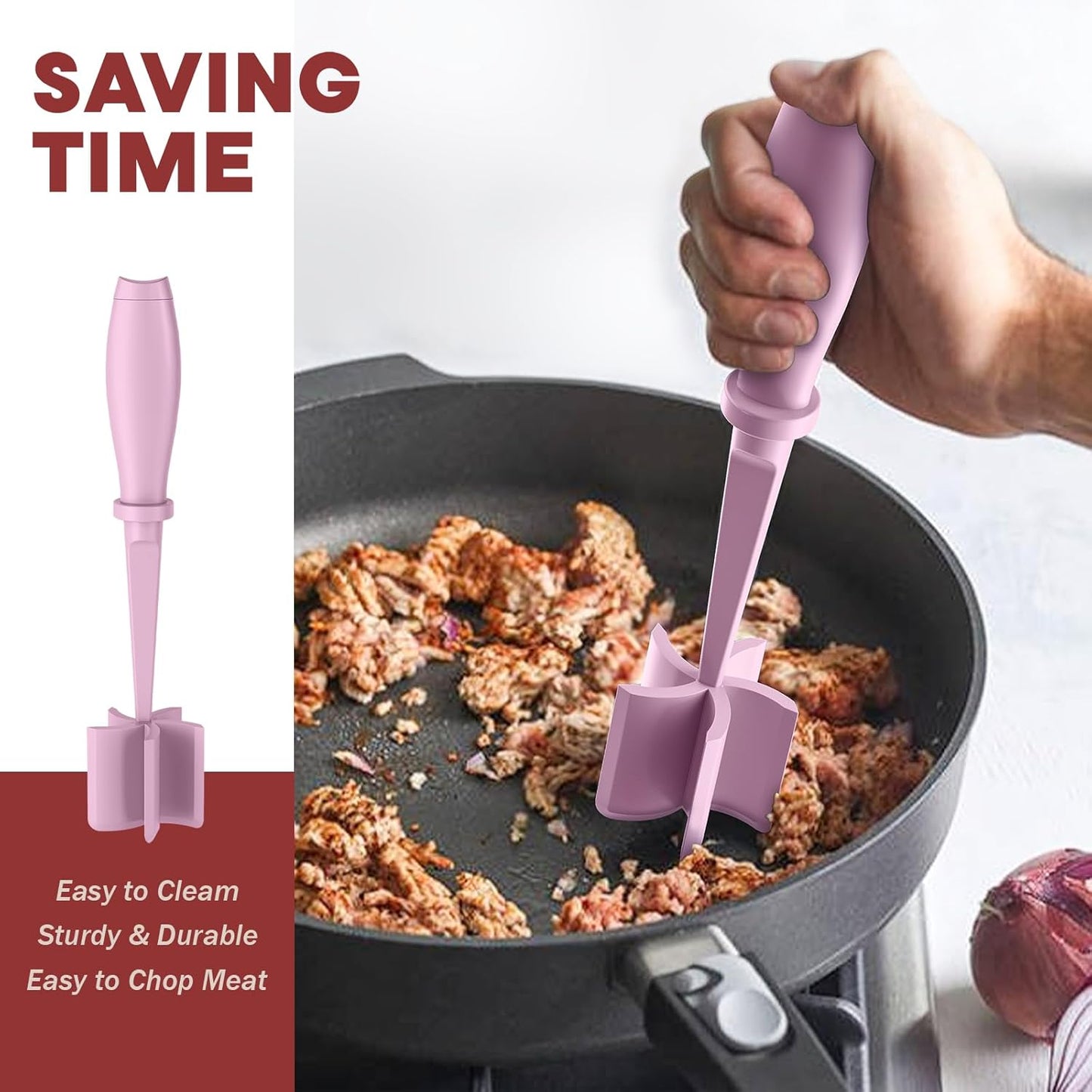 Skiennix Meat Chopper Set - Premium Heat Resistant Hamburger Grinder Tool | 2 Pcs Pink
