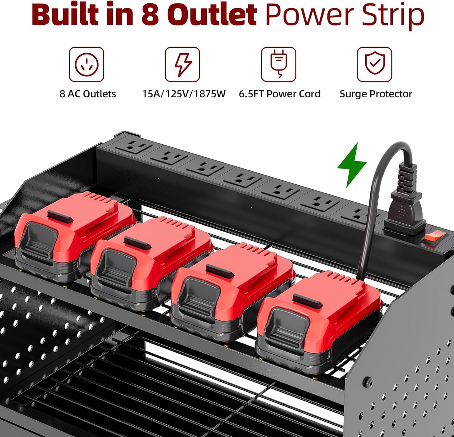 Power Tool Organizer - Heavy Duty Wall Mount Storage Rack | 130 lbs Capacity, 4 Layers, 6 Drill Holders
