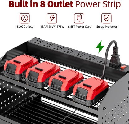 Power Tool Organizer - Heavy Duty Wall Mount Storage Rack | 130 lbs Capacity, 4 Layers, 6 Drill Holders