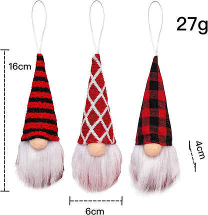 Skiennix Gnome Christmas Ornaments - Set of 3 Plush Tomte Santa Gnomes for Holiday Decor | Red