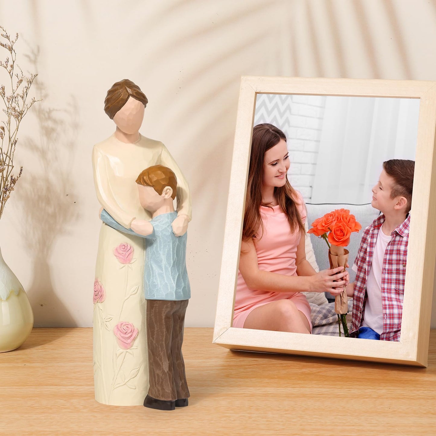 Yuideary Gifts for Mom from Son, Mother and Son Figurines, Hand Painted Figure, for Mothers Day, Birthday, Thanksgiving or Christmas.