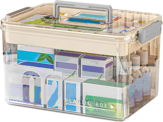 Regine Switzerland Medicine Organizer - Durable Plastic First Aid Storage Box with Handle | Transparent Design