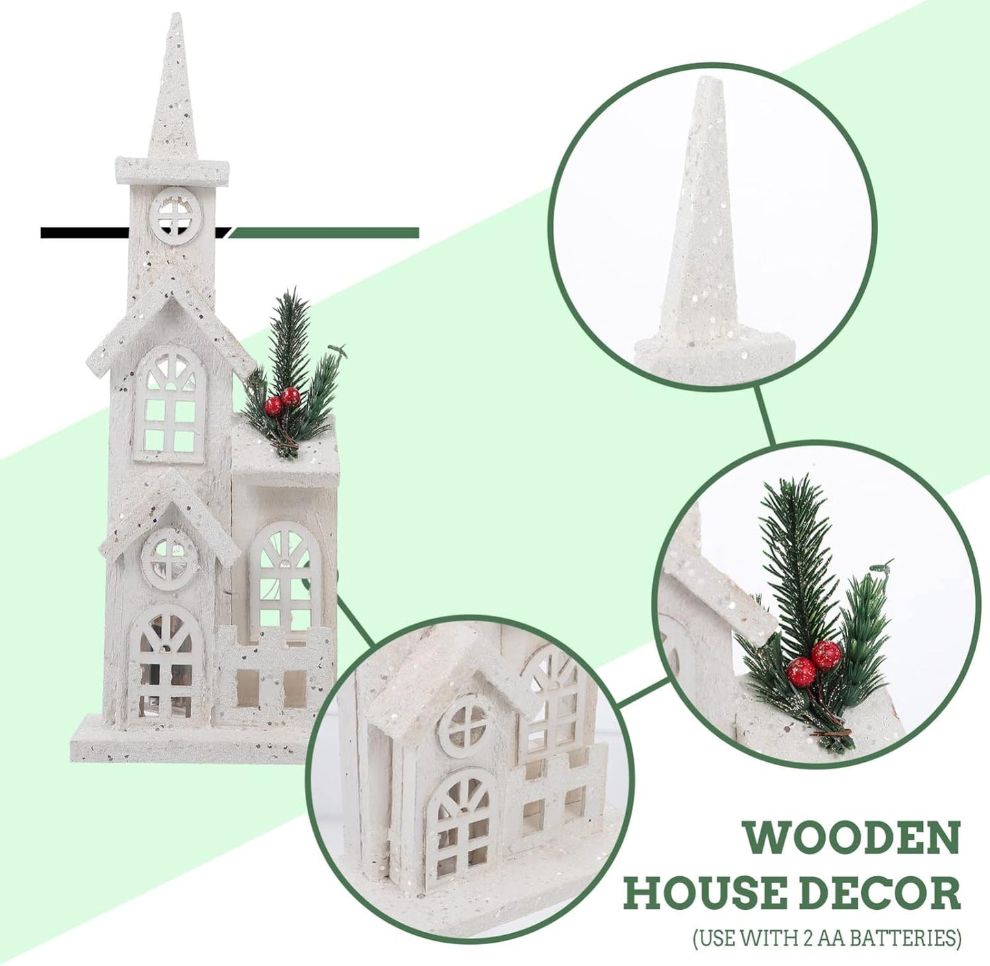 NUOBESTY Christmas LED Church Light House - Snow Scene Desktop Ornament for Holiday Home Decor