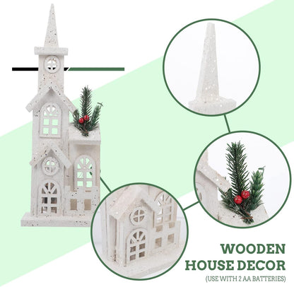 NUOBESTY Christmas LED Church Light House - Snow Scene Desktop Ornament for Holiday Home Decor