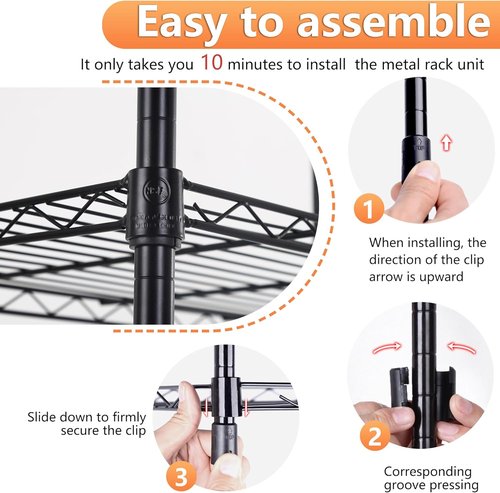 BestOffice 5-Tier Wire Storage Shelves - Heavy-Duty Metal | Adjustable Racks | 17x12x48 | Black | Holds Up to 750 lbs | No-Tool Assembly for Home & Garage