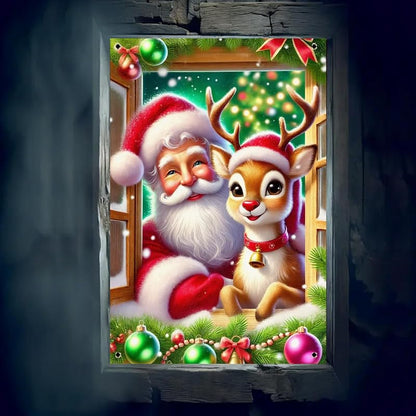 Christmas Window Cover 31x47 Inch Polyester Backdrop Banner with Santa & Rudolph