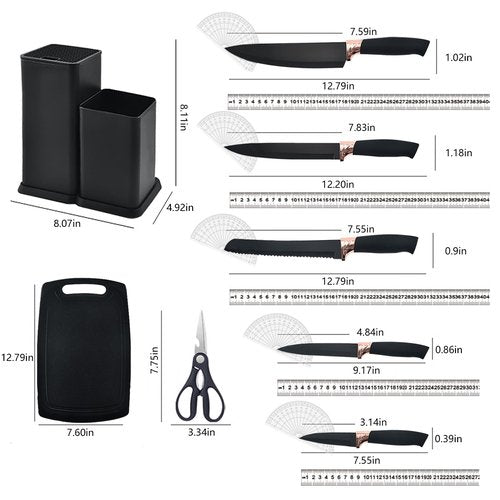 Cooking Utensils Set,19 Kitchen Set Utensils Set with 11 Pieces Spatula Cooking Utensils,Heat Resistant Silicone Utensils 6 Piece Sharp Knife Set 2 Pieces Utensil Cutting Board (Black 19 PCS Set)